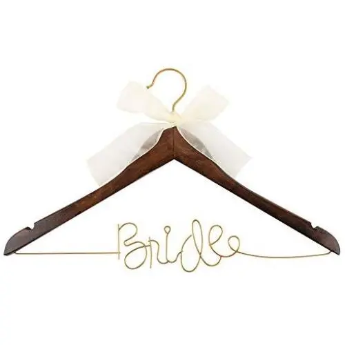 MSC Mainstreet Collection Bride Hanger, Wood Wedding Hanger with Wire Lettering and Chiffon Bow