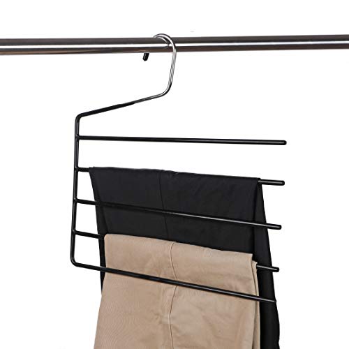 Amber Home Heavy Duty Deluxe Chrome Non-Slip 5 Tier Open Ended Clothes Hangers Space Saving for Slack Pants Trousers Dress Scarfs (1 Pack)