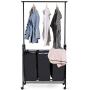 Heize best price Black 3 Bag Home Rolling Laundry Sorter Cart Hamper Clothes Organizer with Hanging Bar Closet System Storage Organizer Garment Rack Clothes Hanger Dry Shelf Heavy Duty(U.S. Stock)