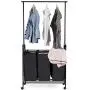 Heize best price Black 3 Bag Home Rolling Laundry Sorter Cart Hamper Clothes Organizer with Hanging Bar Closet System Storage Organizer Garment Rack Clothes Hanger Dry Shelf Heavy Duty(U.S. Stock)