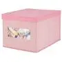 mDesign Decorative Soft Stackable Fabric Closet Storage Organizer Holder Boxes - Clear Window, Lid, for Child/Kids Room, Nursery - Large, Collapsible Foldable - Herringbone Print, 4 Pack - Pink