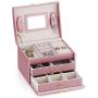 RR ROUND RICH DESIGN Jewelry Boxes - Multifunctional Portable Travel Jewelry Storage Case with 2 Drawers Top Mirror and Metal Lock - Pink