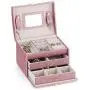 RR ROUND RICH DESIGN Jewelry Boxes - Multifunctional Portable Travel Jewelry Storage Case with 2 Drawers Top Mirror and Metal Lock - Pink