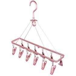 Trycooling Aluminum Alloy Foldable Clip and Drip Hanger Clothes Drying Rack with 12 Clothespins for Towels/Socks/Underwear (Rose Gold)