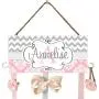 Pink and Gray Personalized Hair Bow Holder with Hooks, Headband Holder, Hair Bow Holder, Baby Shower Gift, Pink, Gray, Elegant, Hair Bow Organizer, Farmhouse baby bedroom decor, Damask Chevron, Hanger Pink and Gray Personalized Hair Bow Holder with Hooks, Headband Holder, Hair Bow Holder, Baby Shower Gift, Pink, Gray, Elegant, Hair Bow Organizer, Farmhouse baby bedroom decor, Damask Chevron, Hanger