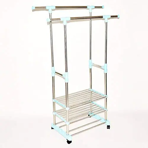 Double Folding Clothes Rail, Rolling Clothes Hanger, Retractable Balcony Storage Shoe Rack, L70-115cm W42 H85-157cm, (stainless Steel) Double Folding Clothes Rail, Rolling Clothes Hanger, Retractable Balcony Storage Shoe Rack, L70-115cm W42 H85-157cm, (stainless Steel)