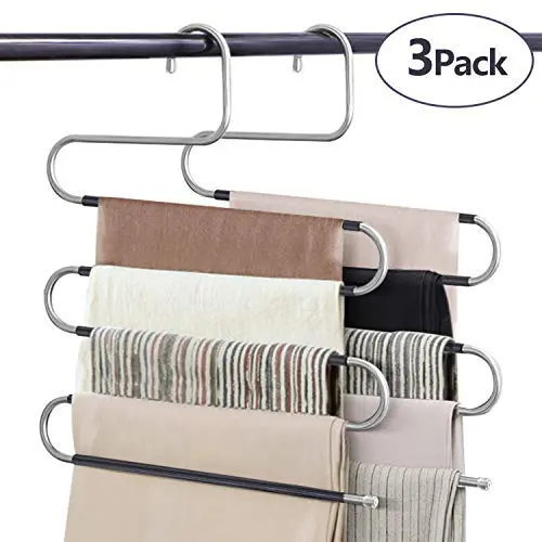 VISV Pants Hangers, Multilayer Pants Hangers Trouser Hangers S Shaped Non Slip Stainless Steel Metal Hangers Space Saving Closet Storage for Trousers Jeans Shirt Scarf Tie - 3 Packs VISV Pants Hangers, Multilayer Pants Hangers Trouser Hangers S Shaped Non Slip Stainless Steel Metal Hangers Space Saving Closet Storage for Trousers Jeans Shirt Scarf Tie - 3 Packs
