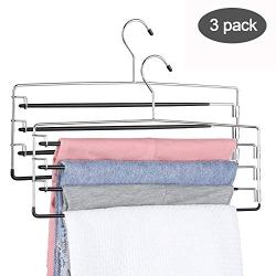 FeeraHozer 3Pack Pants Hangers Space Saving Non Slip Stainless Steel Clothes Hangers Closet Organizer Hanger for Pants Jeans Trousers Scarf Hanging