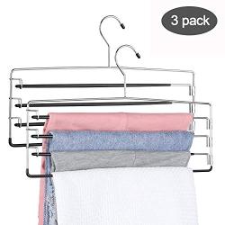 FeeraHozer 3Pack Pants Hangers Space Saving Non Slip Stainless Steel Clothes Hangers Closet Organizer Hanger for Pants Jeans Trousers Scarf Hanging