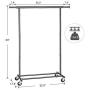 SONGMICS Clothing Garment Rack on Wheels, Heavy-Duty Clothes Rack, Collapsible, with Extendable Hanging Rail, Bottom Storage Shelf, Black UHSR13BK