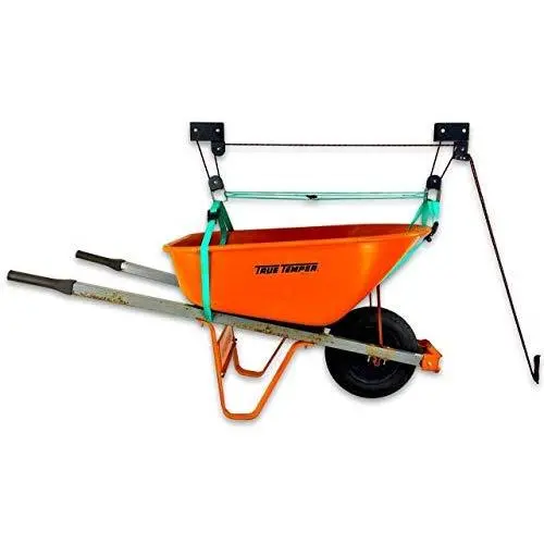 StoreYourBoard Wheelbarrow Ceiling Storage Hoist, Hi Lift Home and Garage Hanging Pulley Rack StoreYourBoard Wheelbarrow Ceiling Storage Hoist, Hi Lift Home and Garage Hanging Pulley Rack