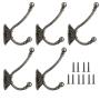 5 Pack Heavy Duty Dual Coat Hooks Wall Mounted with 10 Screws Retro Double Hooks Utility Black Hooks for Coat, Scarf, Bag, Towel, Key, Cap, Cup, Hat …