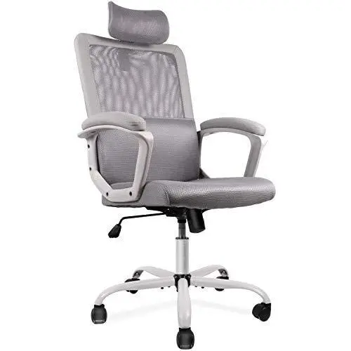 Office Chair High Back Ergonomic Chair Mesh Task Chair Adjustable Headrest Computer Desk Chair for Lumbar Support with Cloth Hanger, Gray