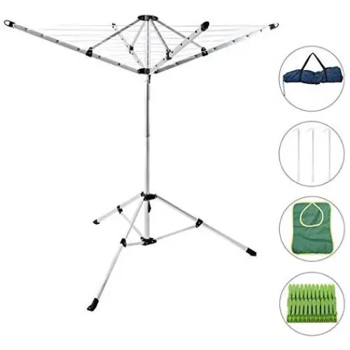 Drynatural Foldable Umbrella Drying Rack Clothes Dryer for Laundry 4 Arm 28 Lines Aluminum 65ft. for Indoor Outdoor