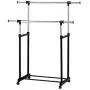 Modern Chrome Plated Garment Rack with Adjustable Telescopic Double Rail/Rolling Clothes Hanger, Black