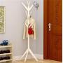 GFF Coat Rack Free Standing Wooden TreeShaped Display Coat Hat Rack Stand Hanger with 4 Tiers 8 Hooks and Solid Feet Hooder Entryway Bedroom for Clothes Scarves and Hats, White Color