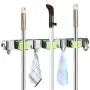 JOYHILL Mop and Broom Holder Wall Mount, Stainless Steel Broom Organizer, Self Adhesive Garden Tool Hangers (3 Position 4 Hooks)