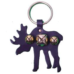 Dark Brown Leather Moose Door Knob Hanger with Gold Bells