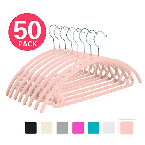 Upgraded Velvet Hangers (Pack of 50) Heavyduty- Non Slip No Shoulder Bump Suit Hangers - Chrome Hooks,Space Saving Clothes Hangers,Rounded Hangers for Coat,Sweater,Jackets,Pants,Shirts(Blush Pink)