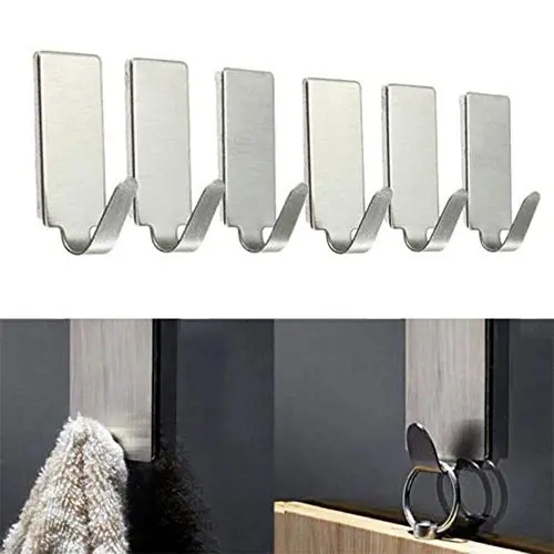 Wllsagl Xouwvpm 8Pcs Self Adhesive Home Kitchen Wall Door Stainless Steel Holder Hook Hanger No Drilling Wall Clothes Holder Towel Hook (Silver)