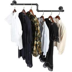 OROPY Industrial Pipe Single Rail Garment Rack, Wall Mounted Clothes Rod for Clothing Storage, Black Color, 39", Z Type