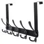 Over the Door Hanger 5 Tri Hooks, Stainless Steel Heavy Duty Over the Door Hook for Clothes, Over the Door Towel Rack for Bathroom, Black