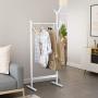LANGRIA Single Rail Bamboo Garment Rack with 8 Side Hook Tree Stand Coat Hanger and Four Stable Leveling Feet for Jacket, Umbrella, Clothes, Hats, Scarf, and Handbags (White)