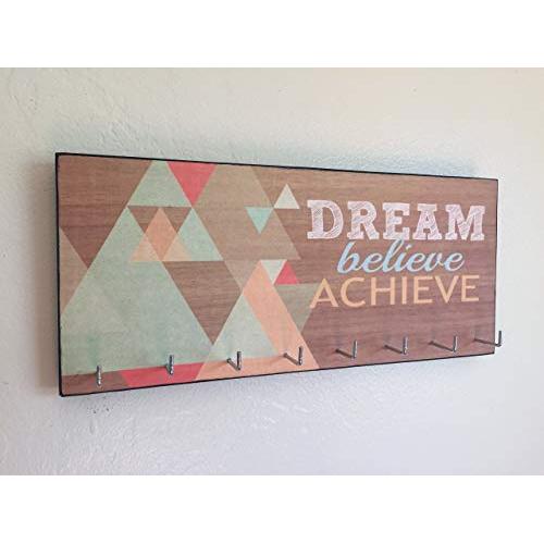 Race Medal Holder/Running Medal Hanger - DREAM BELIEVE ACHIEVE. Wood Wall Mounted Medal Organizer