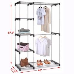 Silver Portable Closet Organizer Storage Clothes Hanger Garment Shelf Rail Rack