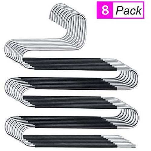 Peilinc 8 Pack Pants Hangers S-Shaped, Stainless Steel Pant Hangers 5 Layers Hangers Closet Space Saver for Jeans Scarf Tie Clothes