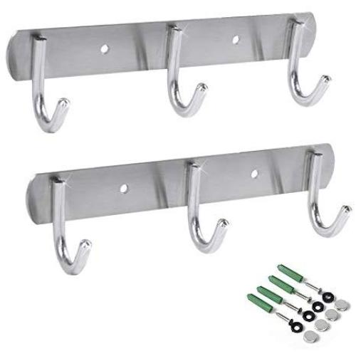 Newness Wall-Mounted Coat Rack, 3-Hooks Coat Hooks Rail Heavy Duty Towel Rack, Modern Stainless Steel Door Holder for Coat, Belt, Keys, Headset, Clothes, Hanger Rack for Bathroom Kitchen (2 Pack) Newness Wall-Mounted Coat Rack, 3-Hooks Coat Hooks Rail Heavy Duty Towel Rack, Modern Stainless Steel Door Holder for Coat, Belt, Keys, Headset, Clothes, Hanger Rack for Bathroom Kitchen (2 Pack)