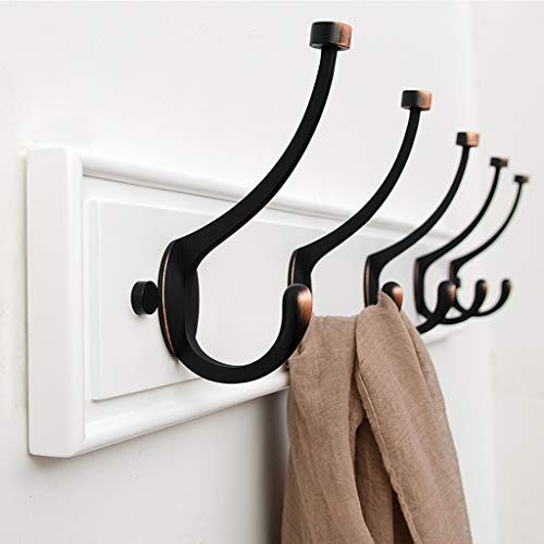 XFENG 5 Hooks, Coat Hat Hook Rail Bath Towel Closet Clothes Hanger Garment Rack Holder, Wall Mount Entryway Bathroom Bedroom Kitchen Home Office Garage Organizer Storage (Color : White)