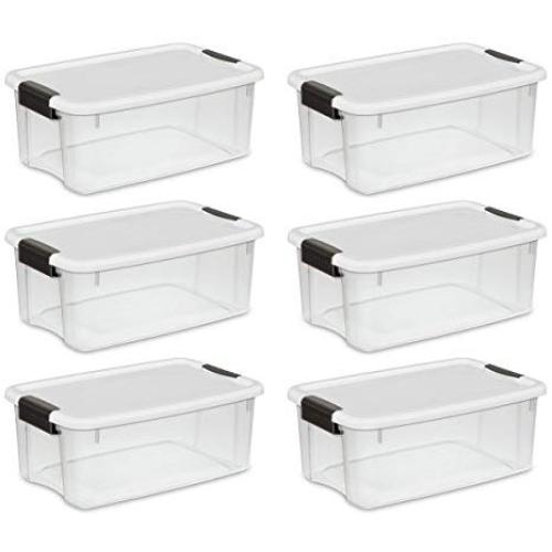 STERILITE 19849806 18 Quart/17 Liter Ultra Latch Box, Clear with a White Lid and Black Latches