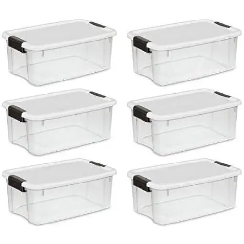 STERILITE 19849806 18 Quart/17 Liter Ultra Latch Box, Clear with a White Lid and Black Latches STERILITE 19849806 18 Quart/17 Liter Ultra Latch Box, Clear with a White Lid and Black Latches