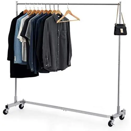 Bextsware Heavy Duty Clothing Rack, Industrial Grade Z-Base Garment Rack on Wheels with Brakes, Commercial Rolling Hanging Clothes Rack, 400LBS Load with 63" Extra Long Bar, Chrome