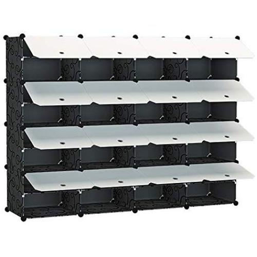 KOUSI 4 x 8-Tier Shoe Rack Shoe Tower Storage Cabinet Shoe Organizer Storage Organizer Modular Shoe Cabinet with Doors, Black