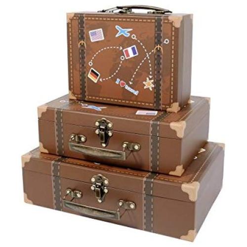 SLPR Paperboard Small Suitcase Boxes (Set of 3) | Travel Theme for Birthday Wedding Decoration | Largest Suitcase is 12” Length x 8” Width x 3.5” Height SLPR Paperboard Small Suitcase Boxes (Set of 3) | Travel Theme for Birthday Wedding Decoration | Largest Suitcase is 12” Length x 8” Width x 3.5” Height