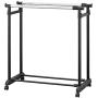 Modern Double Rail Garment Storage Rack, Expandable Rolling Clothes Hanger, Black Modern Double Rail Garment Storage Rack, Expandable Rolling Clothes Hanger, Black