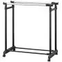 Modern Double Rail Garment Storage Rack, Expandable Rolling Clothes Hanger, Black