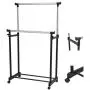 Portable Double Rail Adjustable Garment Rack Rolling Clothes Hanger Heavy Duty New #560