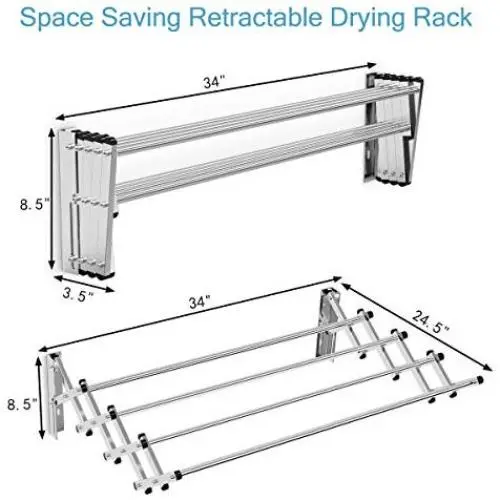 Stainless Wall Mounted Expandable Clothes Drying Towel Rack Laundry Hanger Room Stainless Wall Mounted Expandable Clothes Drying Towel Rack Laundry Hanger Room