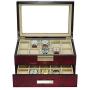 TimelyBuys 20 Cherry Wood Watch Boxes Display Case 2 Level Storage Jewelry Organizer with Glass Top, Stainless Steel Accents, and Drawer