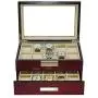 TimelyBuys 20 Cherry Wood Watch Boxes Display Case 2 Level Storage Jewelry Organizer with Glass Top, Stainless Steel Accents, and Drawer