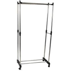 Double Heavy Duty Rail Portable Clothes Hanger Rolling Garment Rack Adjustable