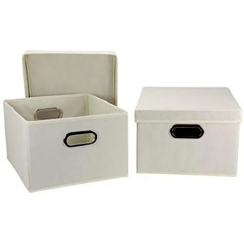 Household Essentials Fabric Storage Boxes with Lids and Handles, Natural Household Essentials Fabric Storage Boxes with Lids and Handles, Natural