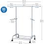 Tatkraft Bull Heavy Duty Adjustable Clothes Rail, Easy to Assemble, Durable Hanger on Wheels, Adjustable Height, Integrated Shoe Rack, Made of Chromed Steel