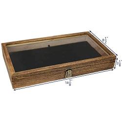 Mooca Wood Glass Top Jewelry Display Case, Wooden Jewelry Tray for Collectibles, Home Organization, Accessories Storage Boxes with Metal Clasp and Black Velvet Pad, Brown