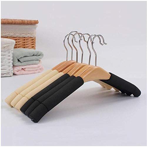 10pcs Random Color Beige Black Anti-Slip Sponge Padded Wooden Hanger for Clothes Coats Shirts