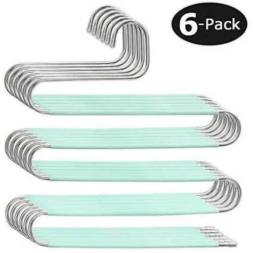 Myfolrena Pants Hangers, Updated S Shaped Hanger Non Slip Clothes Hanger Space Saving for Jeans Trousers Slacks Leggings (Teal-6 Pack)