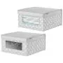 mDesign Soft Stackable Fabric Closet Storage Organizer Holder Boxes - Clear Window and Lid, for Child/Kids Room, Nursery, Playroom - Polka Dot Print - Medium, 2 Pack - Light Gray with White Dots